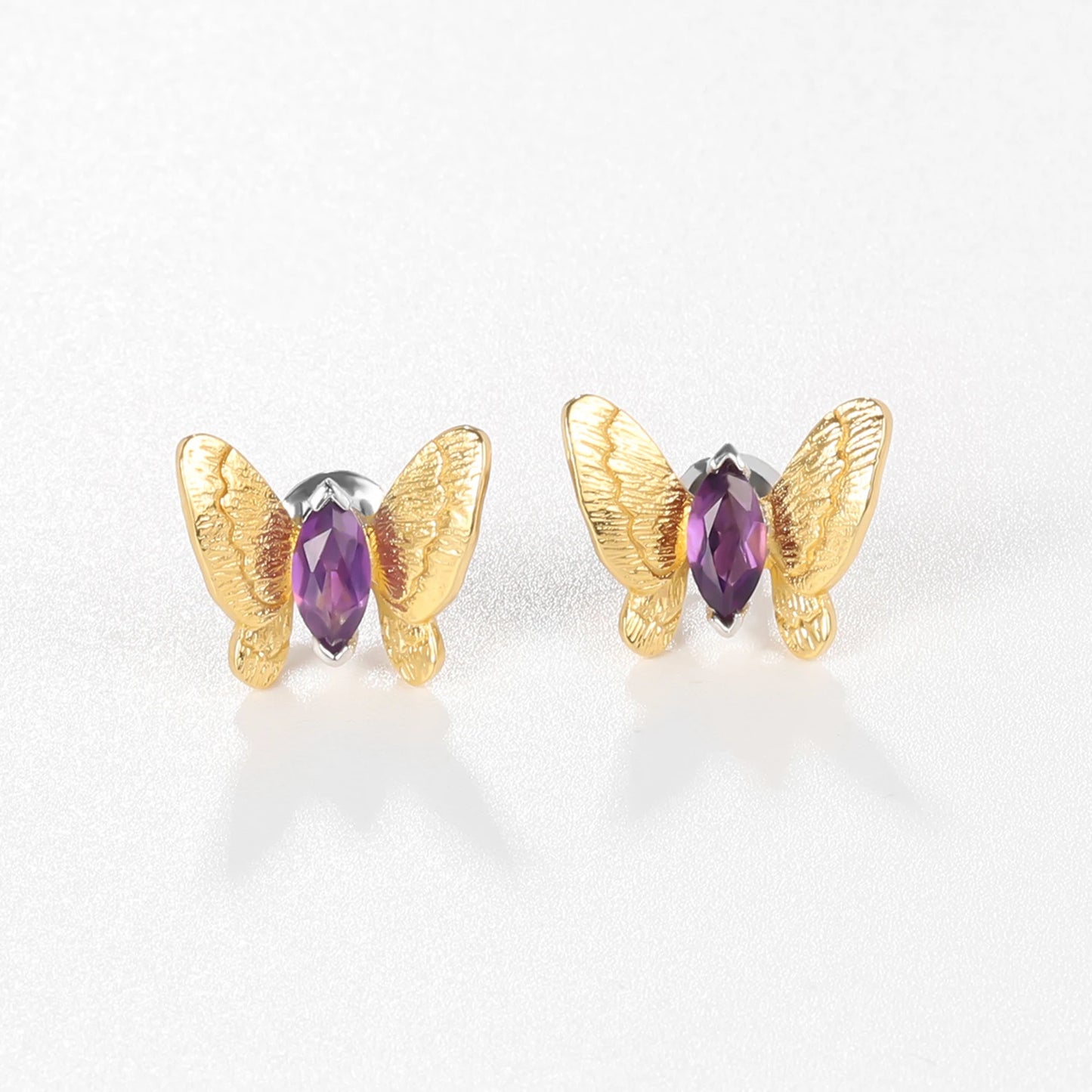 Gems Ballet 925 Silver Butterfly Amethyst Stud Earrings