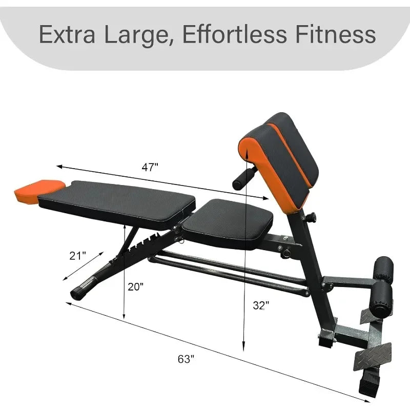 All-in-One Weight Bench–Multi-Functional Full Body Workout Equipment: Hyperextension, Roman Chair,Flat Bench For Home Gym（Black）