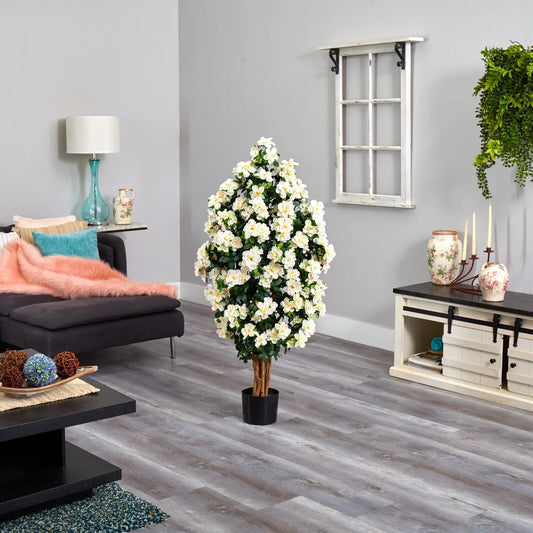 57” Azalea Artificial Flowering Tree with Natural Trunk Home Decor.