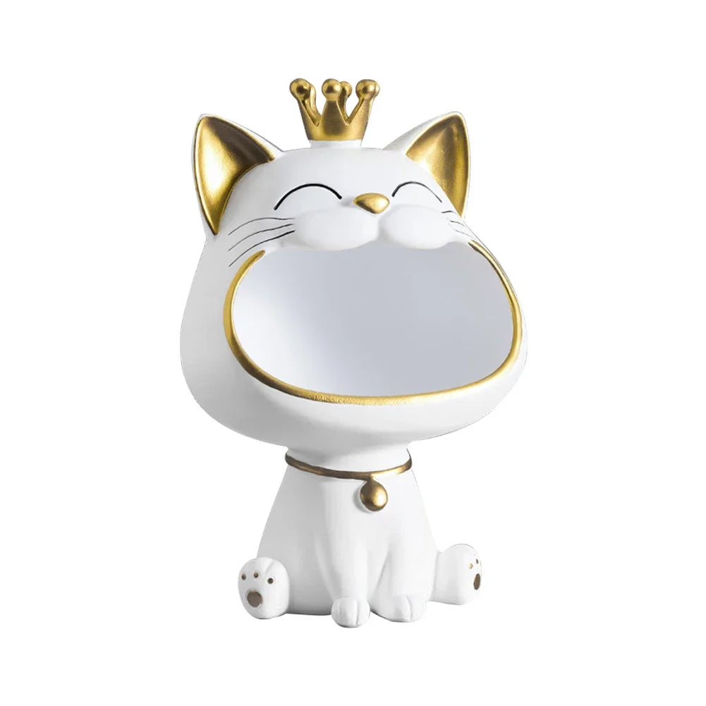 Exquisite Resin Lucky Cat Figurine Storage Box Creative Big Mouths Cat Statue for Desktop Storage and Decoration