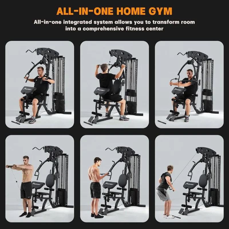 All-in-one Weight Machine for Home Gym,Multifunction Workout Station Equipment with 150LBS Weights Stack