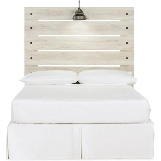Cambeck Farmhouse Panel Headboard ONLY with USB Charging Stations, Full, Whitewash