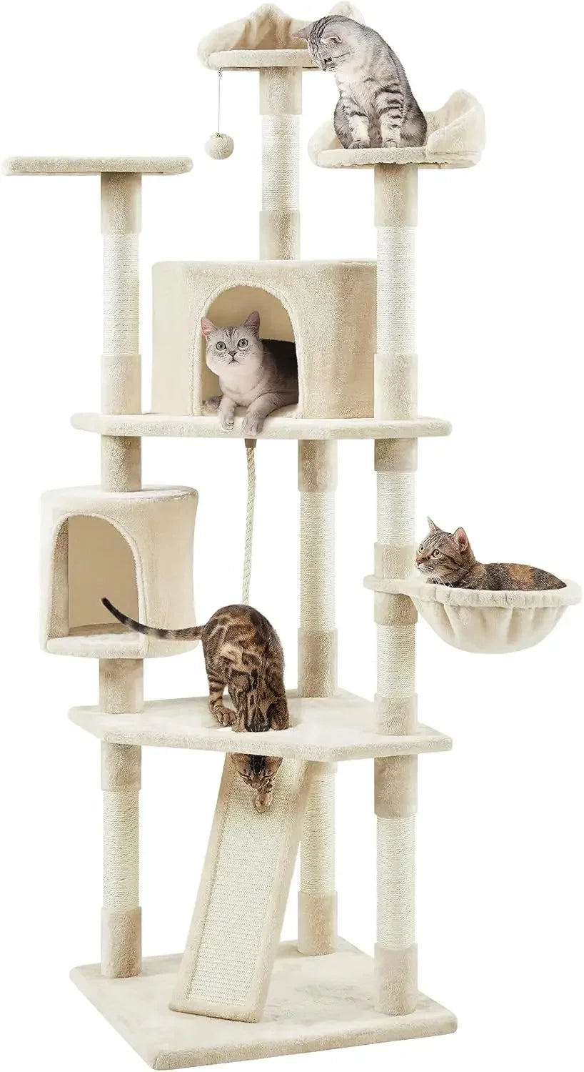 79inMulti-Level Cat Trees Indoor Cat Tower with Sisal-Covered Scratching Posts,Plush Perches and Condo for Kittens,Cats and Pets