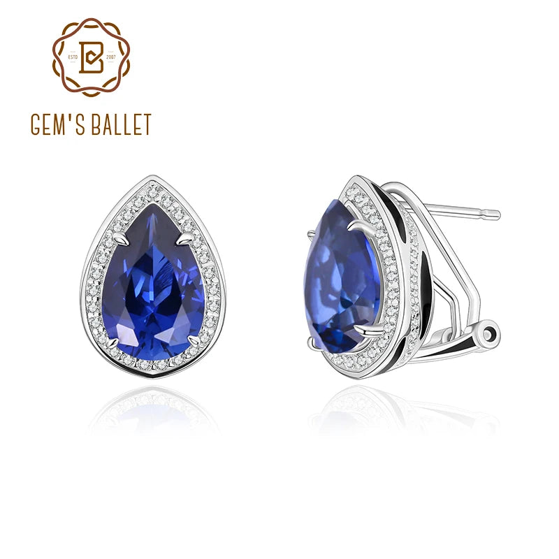 Gems Ballet Lab Blue Sapphire Pear Shape Stud Earrings 925