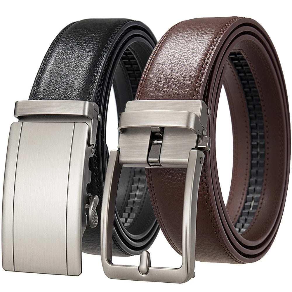 Genuine Leather Belt For Men Automatic Buckle 3.5cm Black