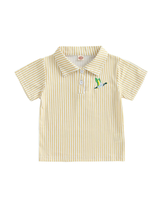 Children s Short Sleeve Shirt with Cute Bear Print and Striped Lapel Casual Summer Top for Toddler Boys Kids Fashion Clothes