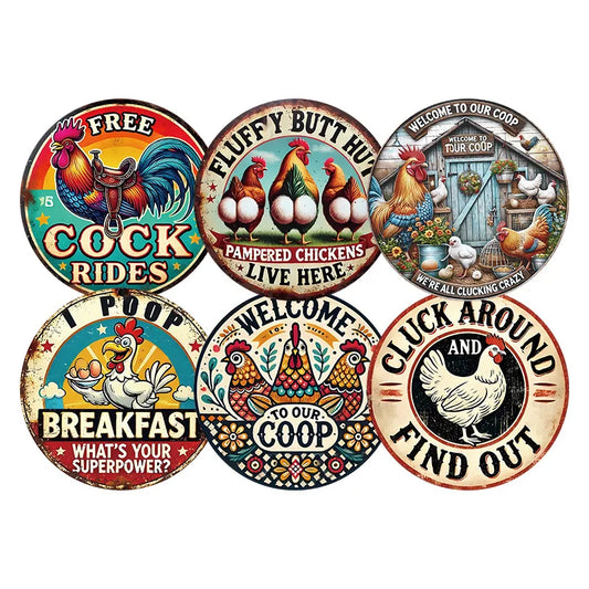 6pcs, Vintage Metal Chicken Coop Tin Signs, Farmhouse Wall Decor, Fun & Humorous Tinplate Rules For Hen House, Home, Garden