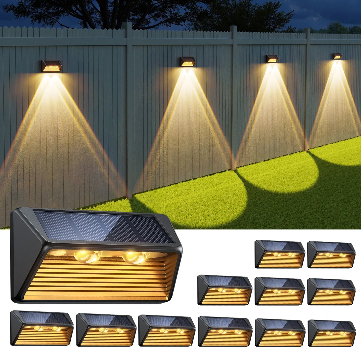 4/8/12-Pack Solar Fence/Step Lights, Cool/Warm White LED,  for Walls/Stairs/Yards/Pools