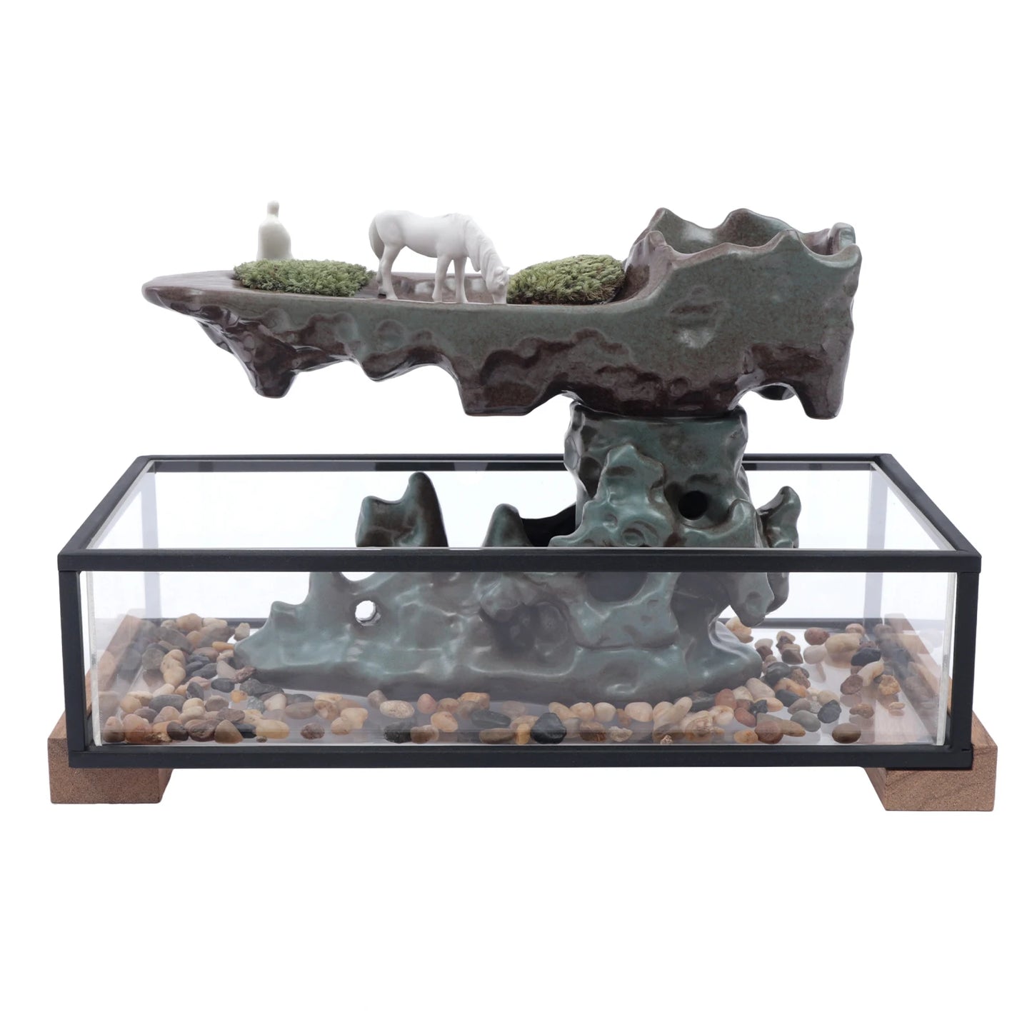Desktop Rockery Waterfall Fountain Aquariums and Stones Ornament Home Office, 110V Indoor Water Fountain Tabletop