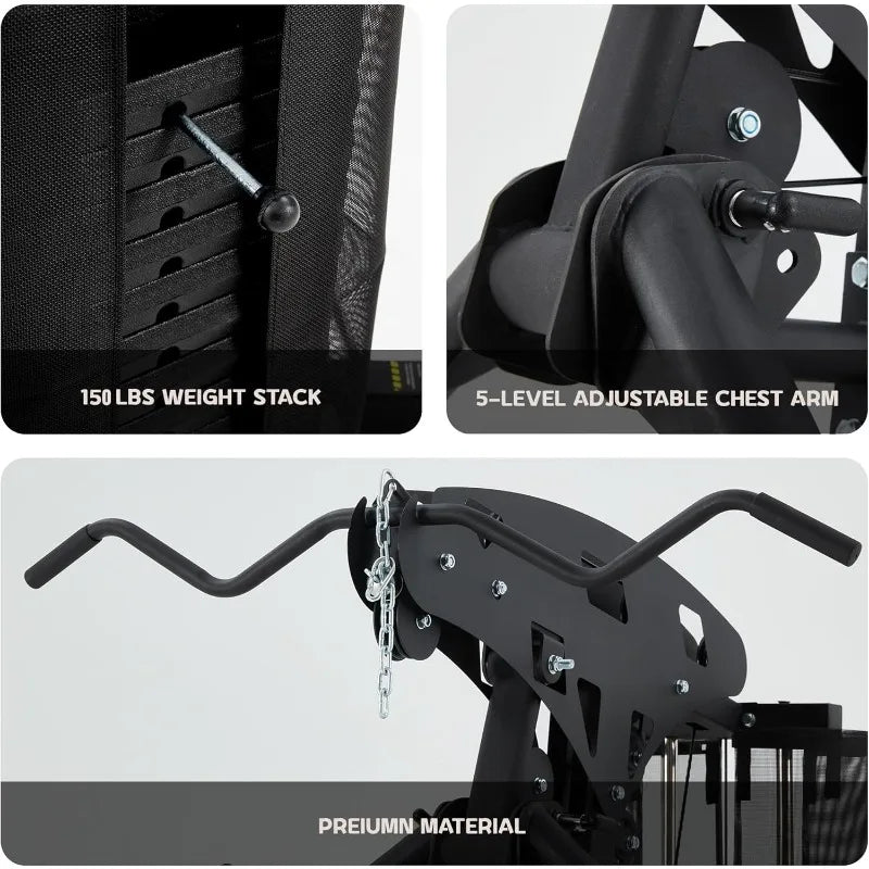 All-in-one Weight Machine for Home Gym,Multifunction Workout Station Equipment with 150LBS Weights Stack