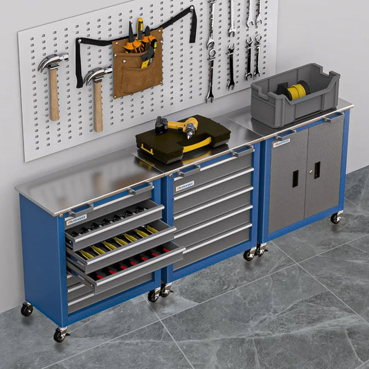 Combination 12-Drawer Tool Chest with Stainless Steel Countertop,7 Drawer 5 Drawer Tool Chest for Connected Use,Locking System