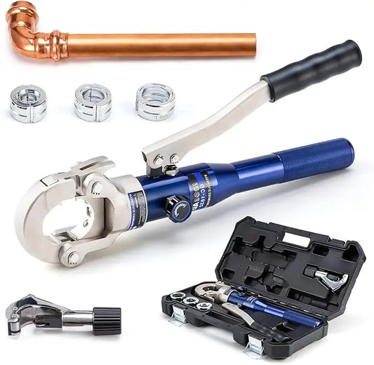 Copper Tube Fittings Hydraulic Pipe Crimping Tool with 1/2",3/4" and 1" Jaw Copper Pipe Press Crimper Pressing Pliers,