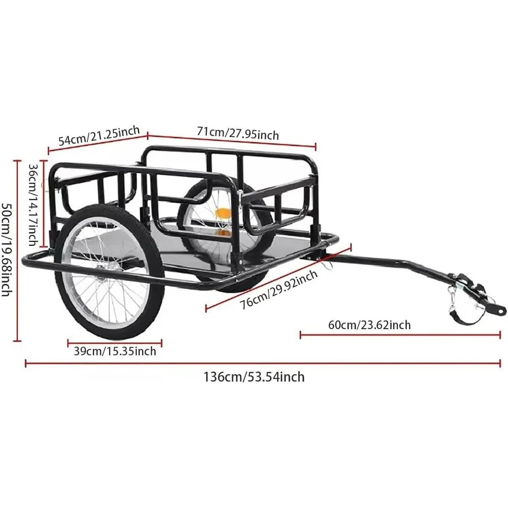 Foldable Bike Cargo Trailer, 60kg Capacity with 16 Inch Wheels, Reflectors, Quick-Release Hitch, Easy Load Storage Cart