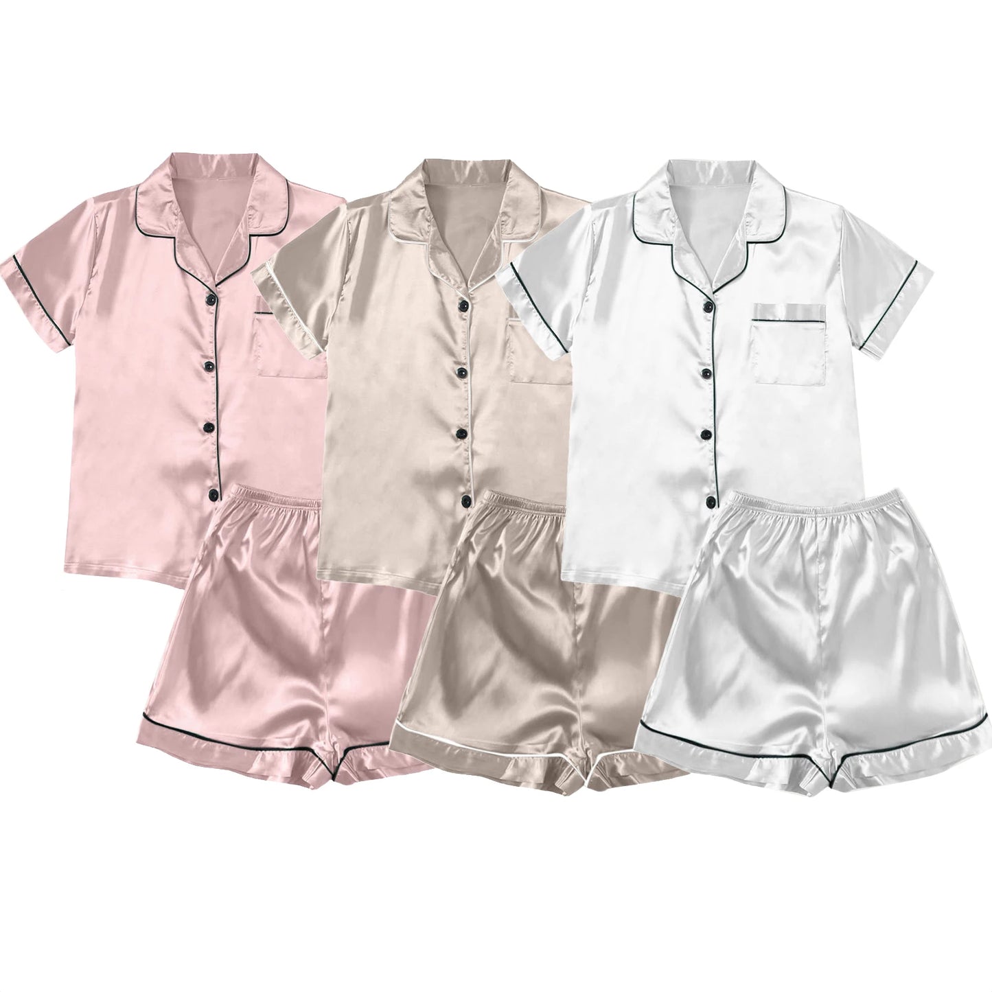 Women Pajamas Ice Silk Multi-Piece Nightgown Summer Set Comfortable Home Wear Peach+Champagne+White XXXL