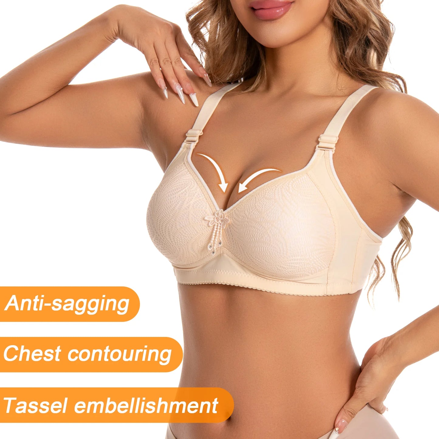 6 Seamless Comfortable Wireless Push-Up Bra Tassel Decor Women's Underwear and Lingerie