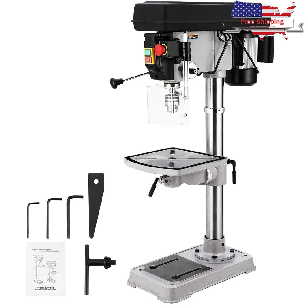 15 Inch Benchtop Drill Press 7.5 Amp 120V Copper Motor 288-3084 RPM Variable Speed Precision Drilling Tool Safety Features