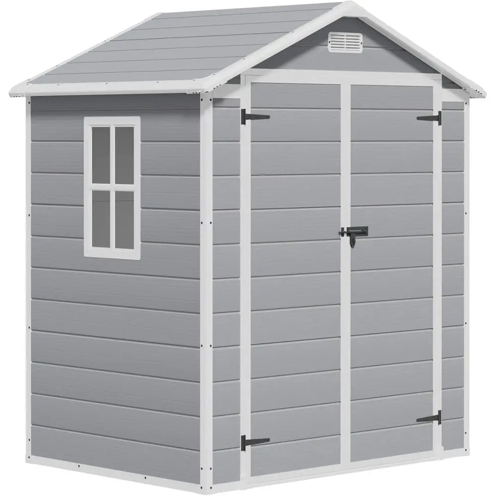 All-Weather Resin Outdoor Storage Shed - 6x4FT Tool Room with Floor for Garden, Backyard, and Pool Tools in Light Grey