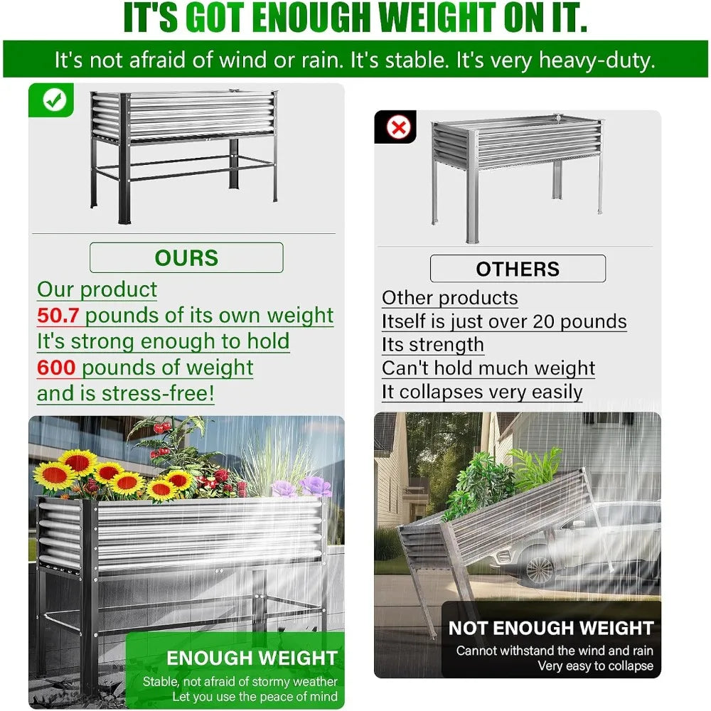 doniks 2pcs raised garden bed with legs, 48×24×32in large outdoor metal galvanized garden planting box, 600lb capacity for veget