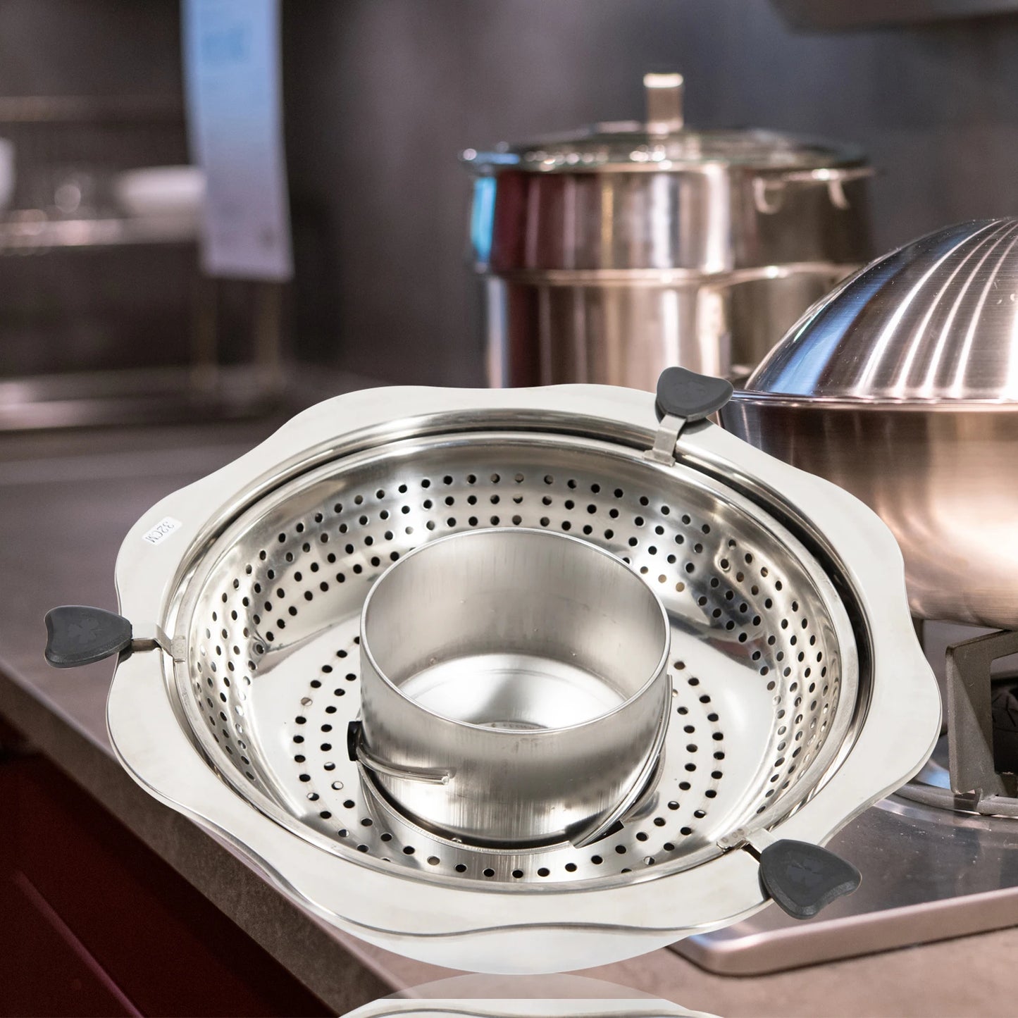 32cm Stainless Steel Rotating Hot Pot W/soup Filtering Grid, Mandarin Ducks Hotpot Detachable Double Layer Design