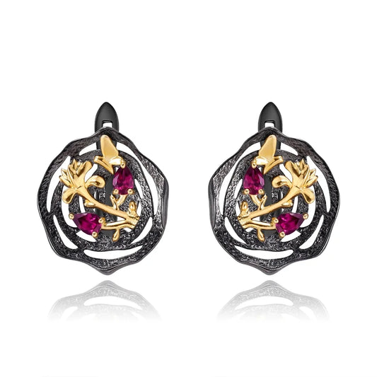 GEM'S BALLET Natural Peridot woman’s statement earrings 18k gold 925 silver two tone handmade butterfly flower lotus Earrings
