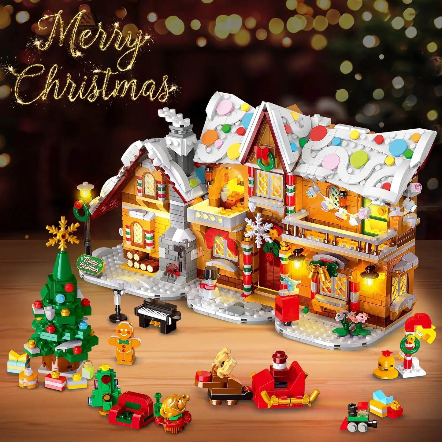 Gingerbread House Building Toy With LED Light 3 Modes Santa