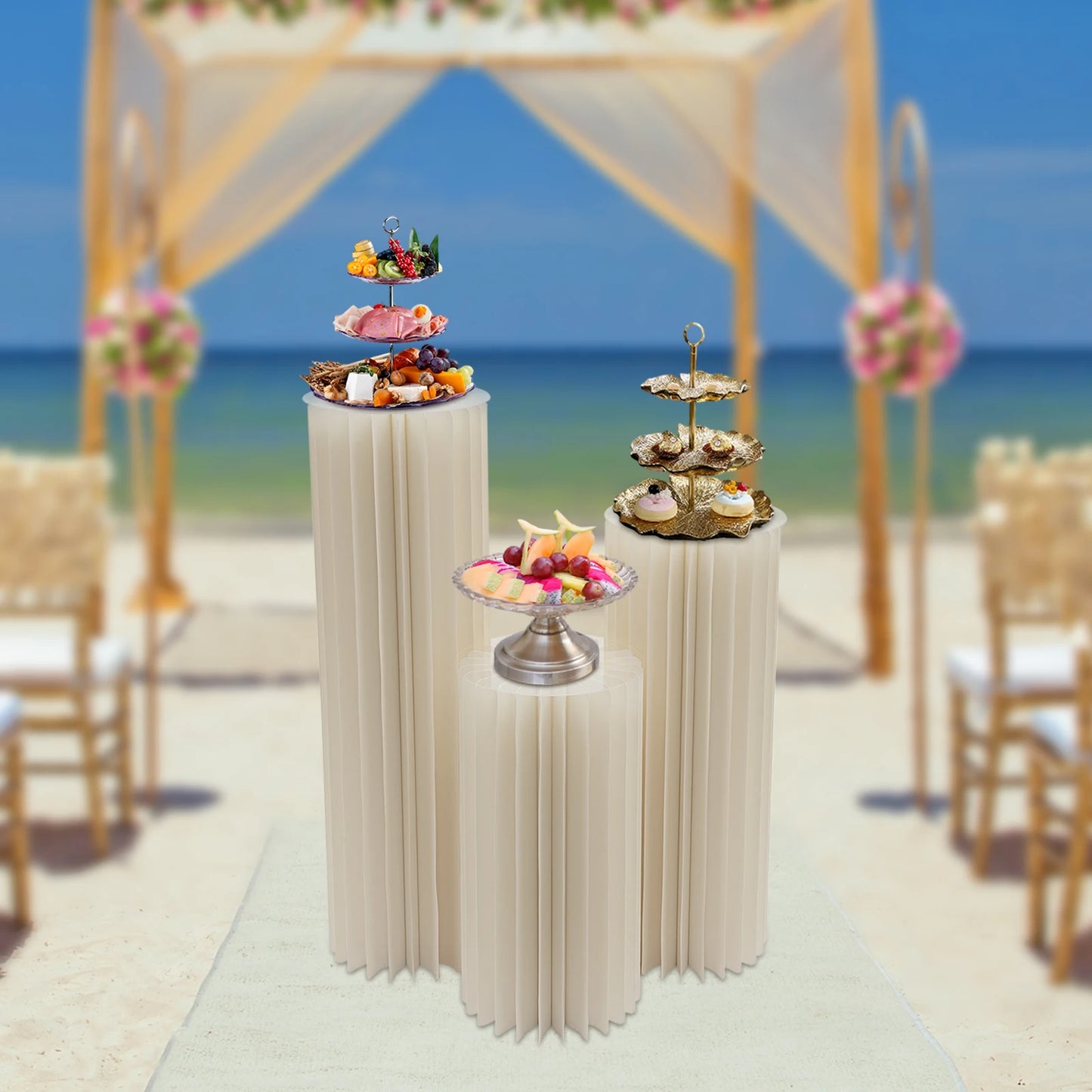 3Pcs Foldable Cardboard Centerpiece Display, Cylinder Flowers Stand, Columns Display for Wedding Party Garden Decoration