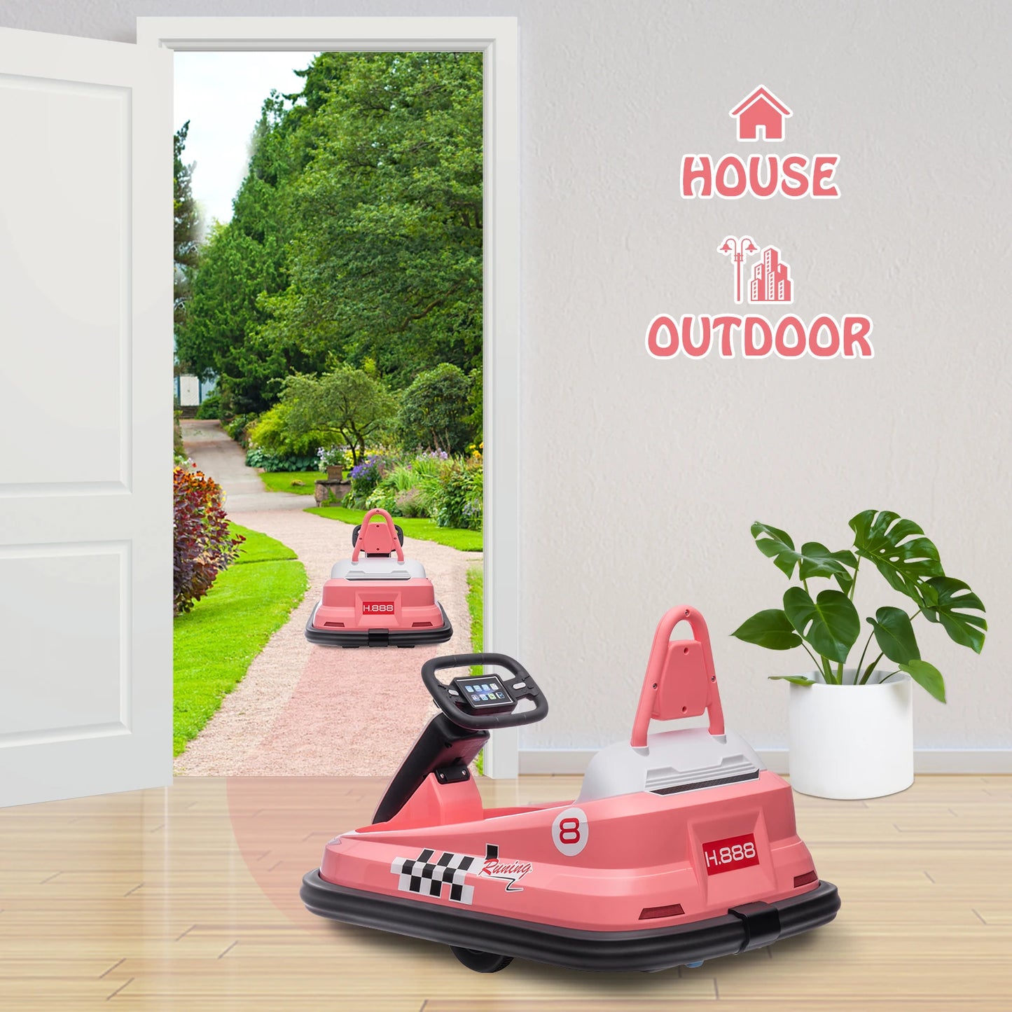 Bumper Car for Toddlers 6V Electric Ride On Toys for Kids 1.9 MPH Max Speed Steering Wheel 360 Degree Spin 2-Speeds Lights Music