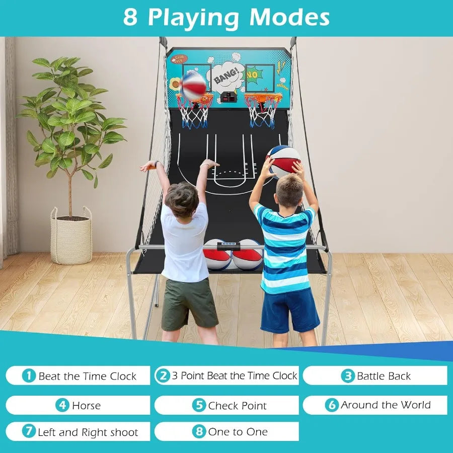 Foldable Dual Shot Basketball Arcade Game Electronic Basketball Hoop with LCD Scoreboard for Indoor and Outdoor Use Features 8