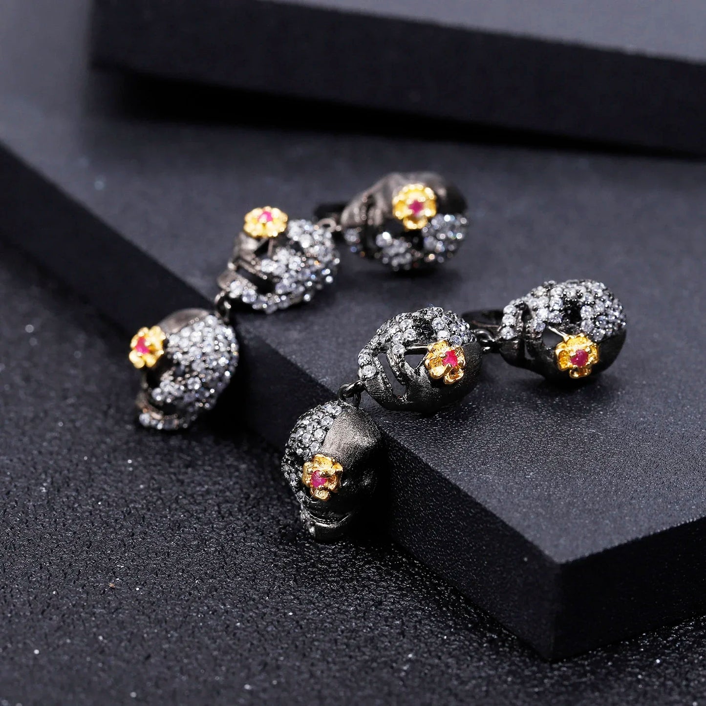 Gems Ballet Skull Sword Earrings 925 Sterling Silver Gothic