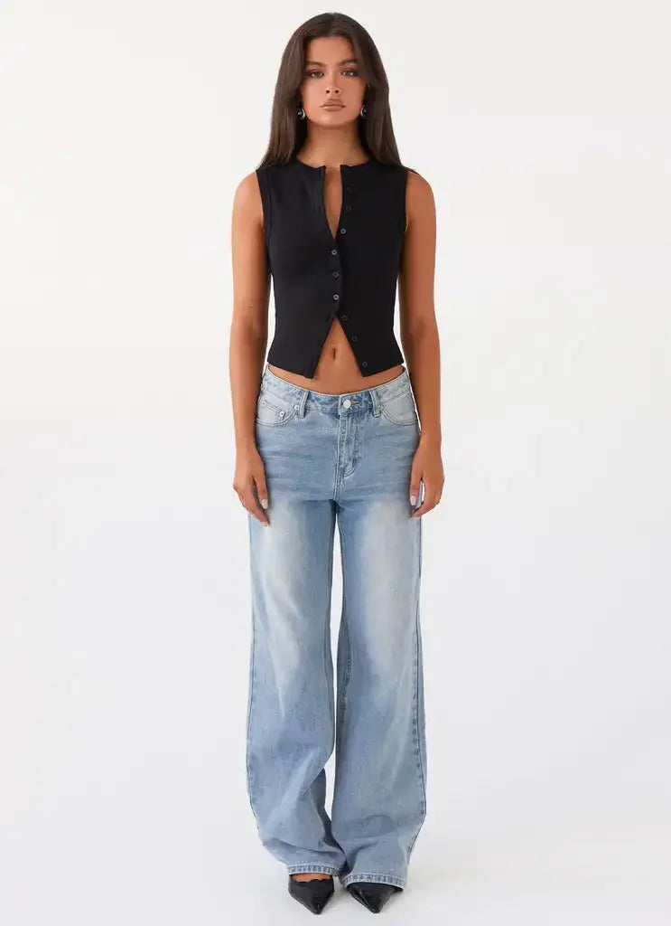 Women's Button Down Tank Tops Ribbed Summer Vest Sleeveless