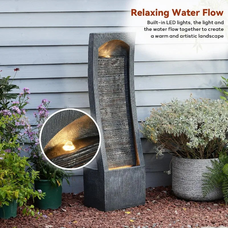 42.3" H Water Feature Outdoor Faux Slate Contemporary Waterfall Fountain Indoor for Garden, Backyard, Deck,