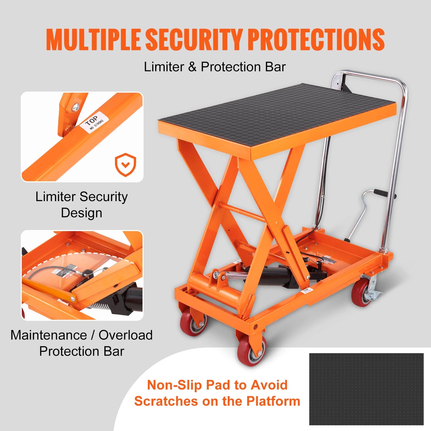 SucceBuy 1100lbs Hydraulic Lift Table Cart Manual Single Scissor 35.4" Lifting Height with 4 Wheels for Handling Transport