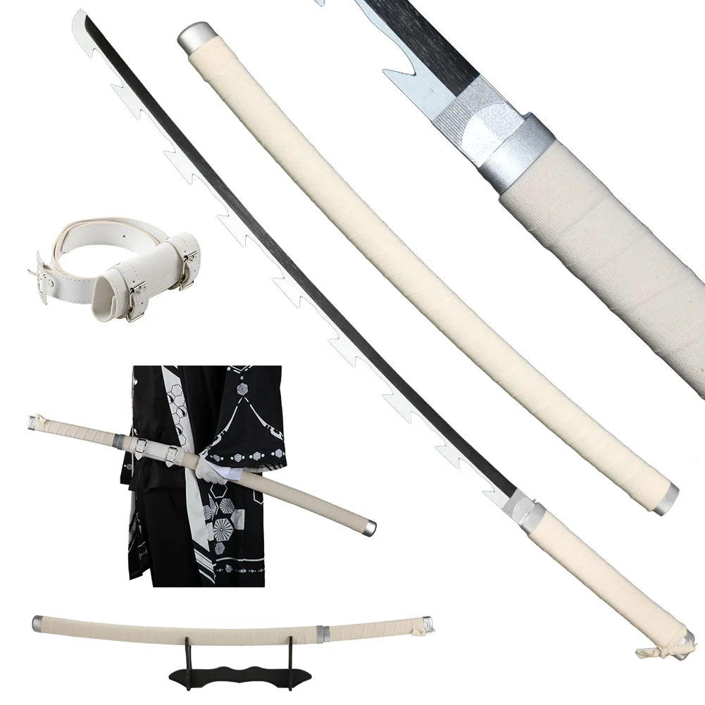 104cm Demon Slayer Katana Sword Kimetsu no Yaiba Wooden Cosplay Anime Weapon Sword Toy Katanas with Display Stand and Belt