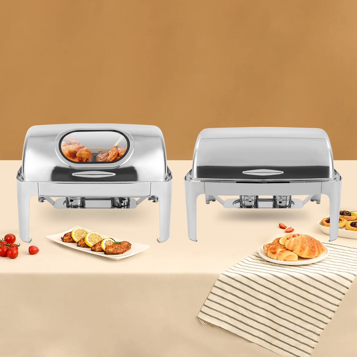Roll Top Chafing Dish Buffet Set, 9.54QT Stainless Steel Buffet Server and Warmer