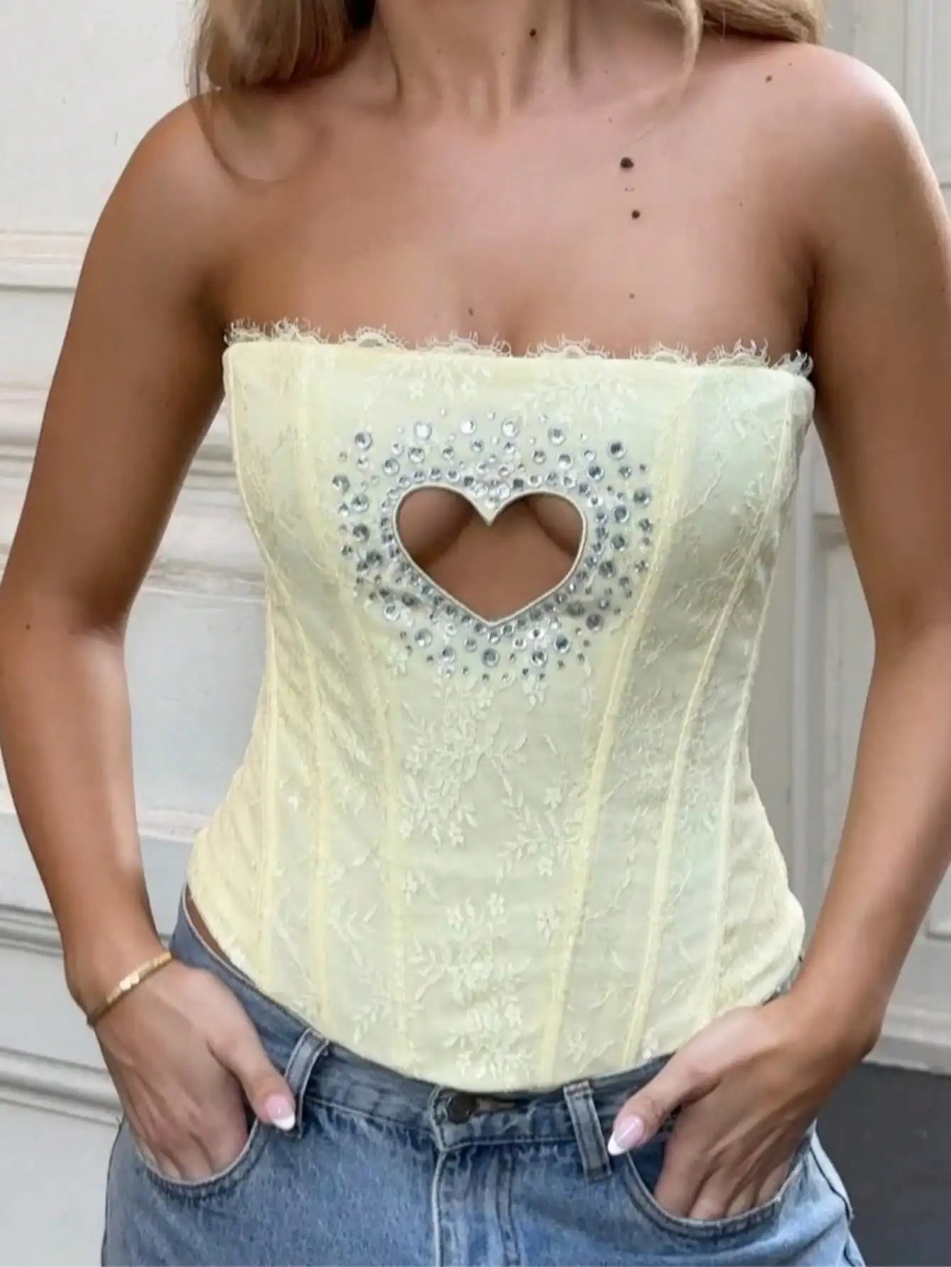 Women's Summer Strapless Corset Bandeau - Tummy Control Body Shaper, Sparkling Push-Up for Graduation/Birthday/Party Outfits