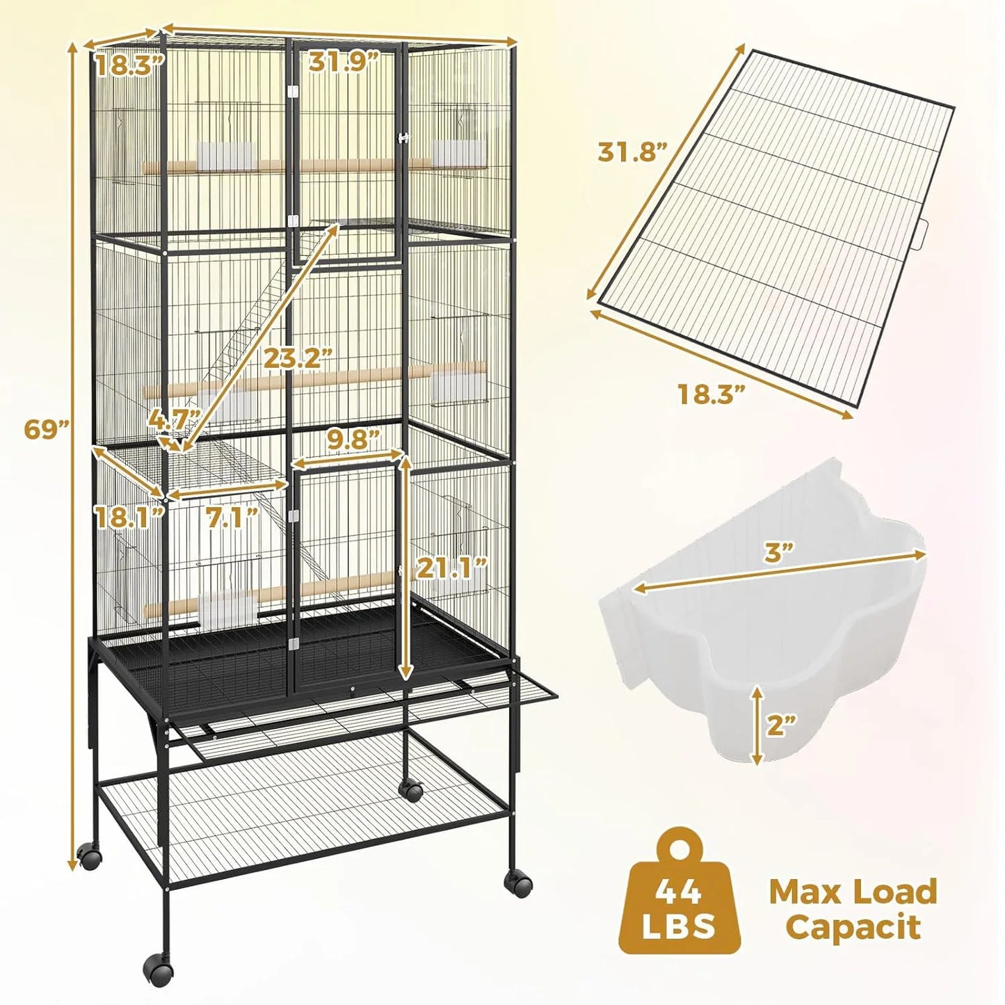 69 Inch Large Bird Cage Bird Cage with Rolling Storage Stands Feed Bowls Wide Tall Parrot Cage For Parakeets Conures Cockatiel
