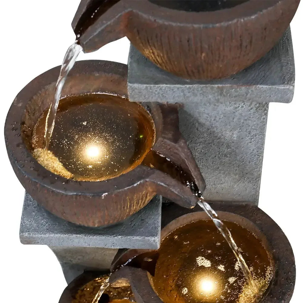 32.8" H 4-Tier  Outdoor Water Fountain - LED Lighted Indoor Outdoor Garden Fountains and Waterfalls for Garden, Patio, Deck