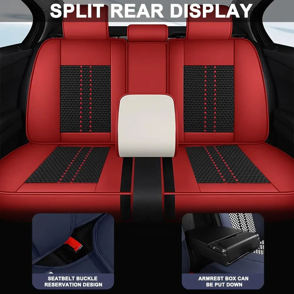 Universal car seat cover, waterproof PU leather, lined with breathable ice silk, 5-seat set for the whole car