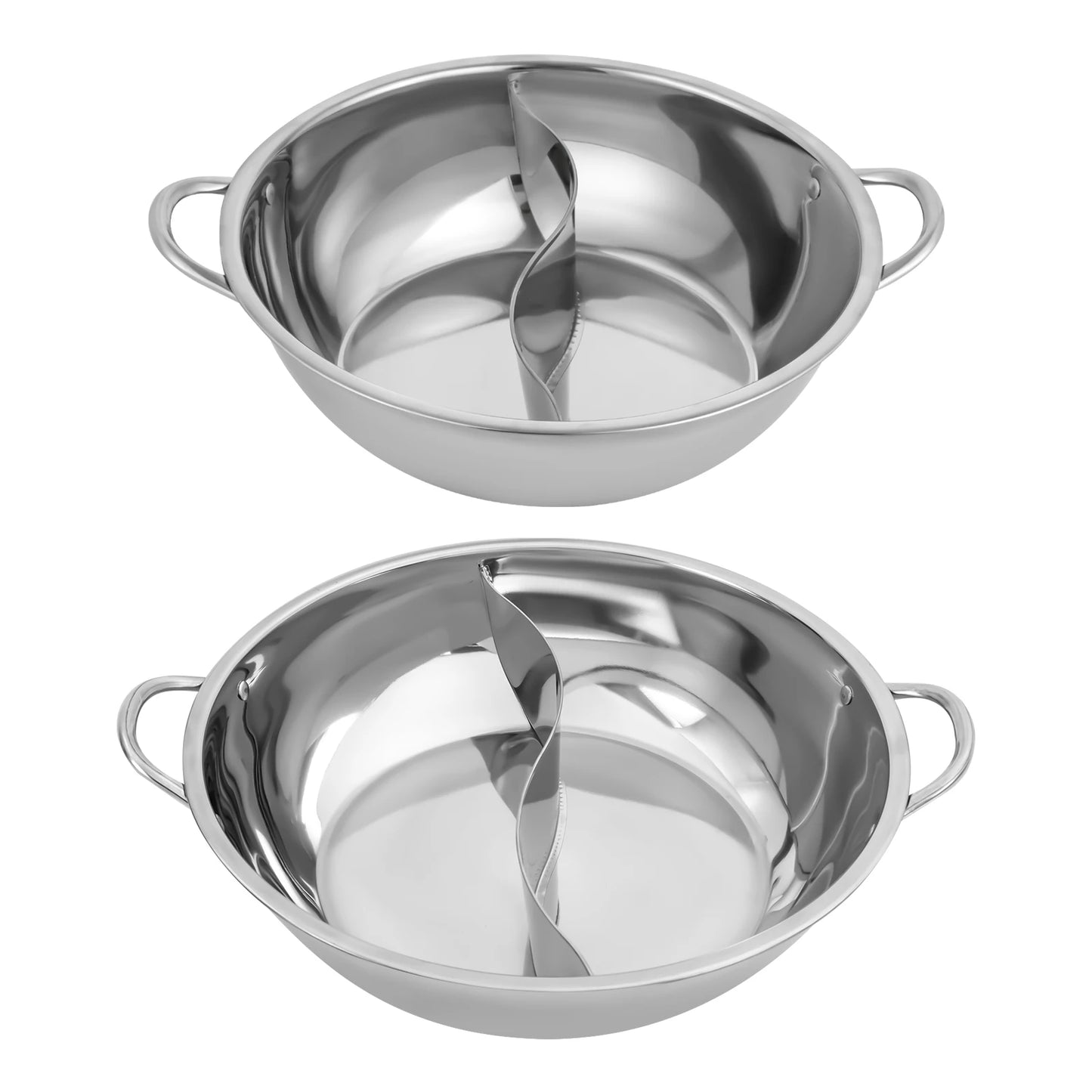 28/32/34cm 304 Stainless Steel Hot Pot with Divider Hot Pot Set Pot with Glass Lid Hot Pot with Spoon and Leaky Spoon