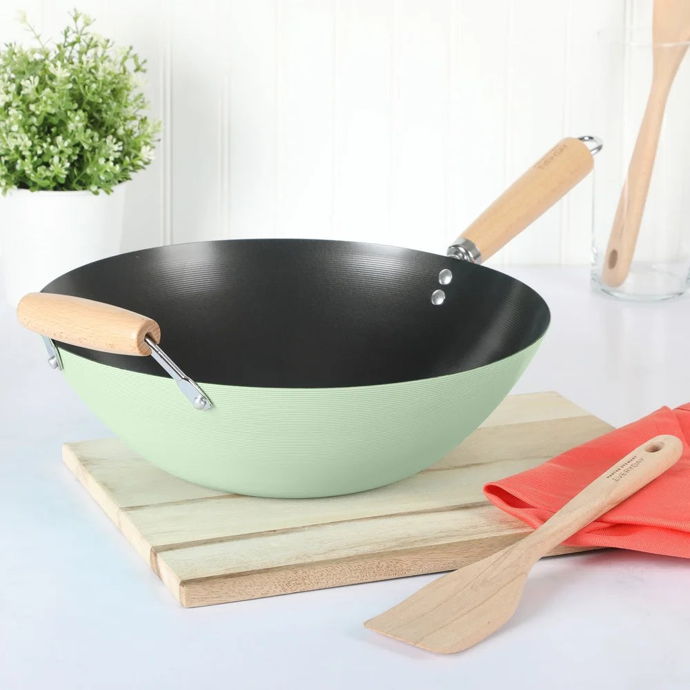 Carbon Steel Wok 14 Inch Nonstick High Heat Cooking Induction Safe Easy Clean Durable Kitchen Essential Cooking Tool