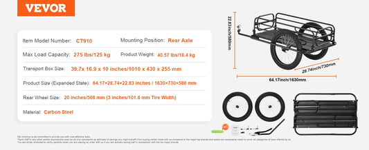 SucceBuy 275 lbs Bike Cargo Trailer Bicycle Wagon Cart Foldable Compact Storage with Universal Hitch 20" Wheels fits Most Bike