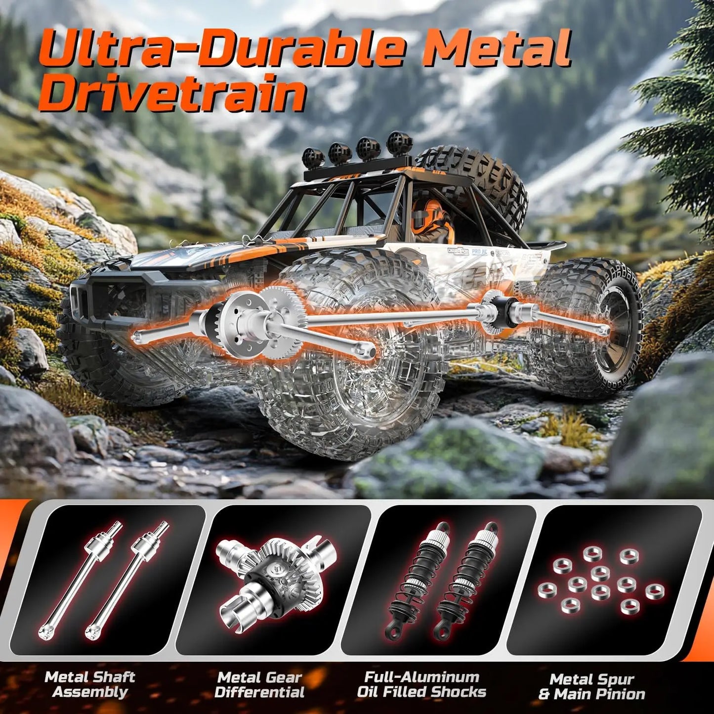 DEERC 9203E 1:10 Scale RC Truck: 48KM/H, 4X4, Lights, 2 Batteries, 2.4GHz, All-Terrain, 30 Min Play