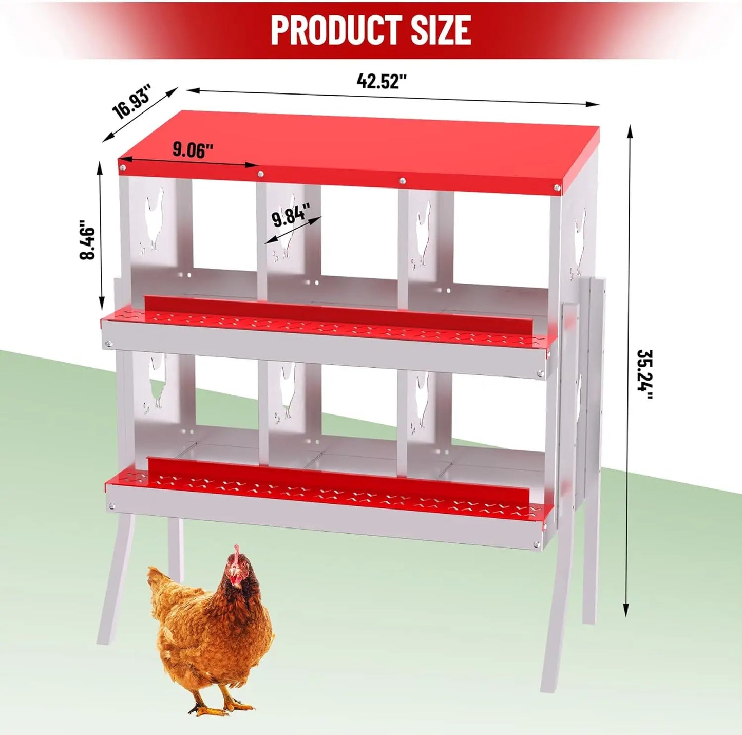 Chicken Nesting Box with Bracket Legs 6 8 10 Compartment Metal Chicken Laying Boxes for Chicken Coop Hens