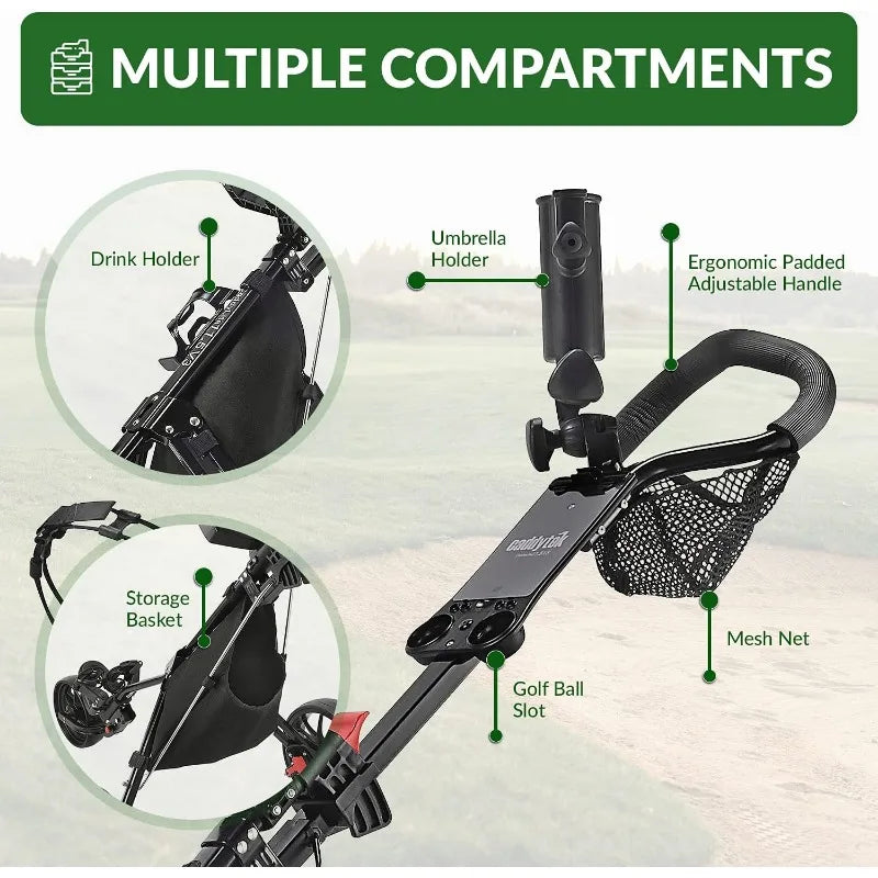 CaddyTek CaddyLite 11.5 Version 3 Golf Push Cart – 3-Wheel, SuperLite Deluxe, Lightweight, Easy to Fold, Compact & Portable