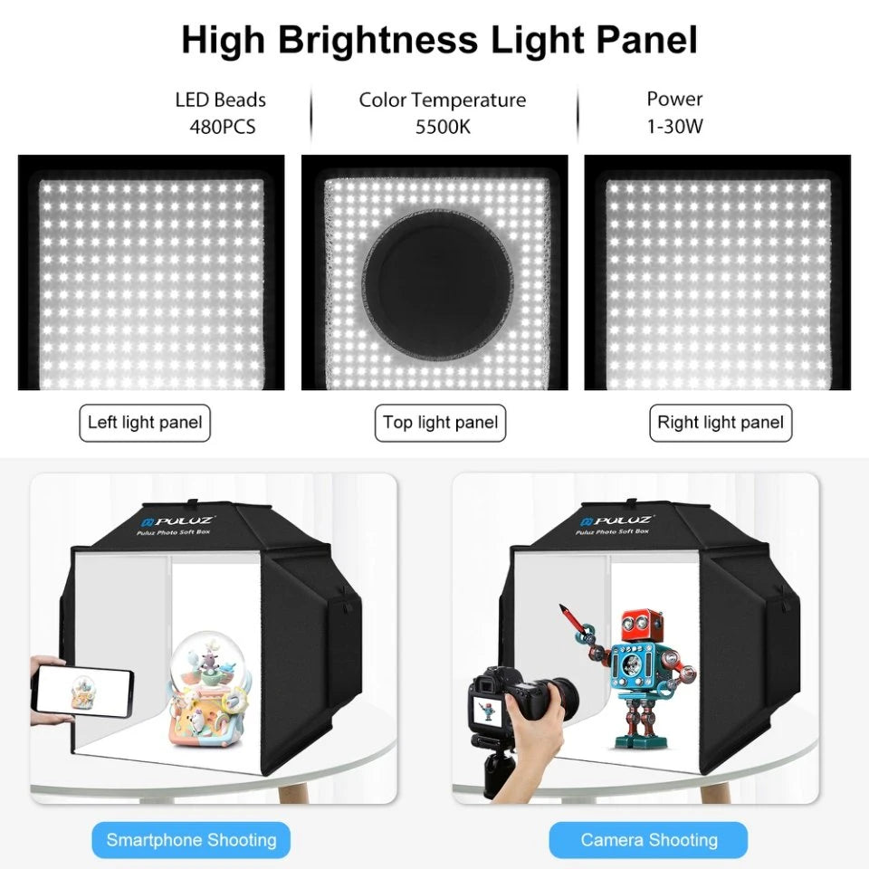 Puluz 40cm Professional Photo Soft Box 72W 5500K Photo Studio Light Box Kit with 4 Color Backdrop Folding Photography Lightbox