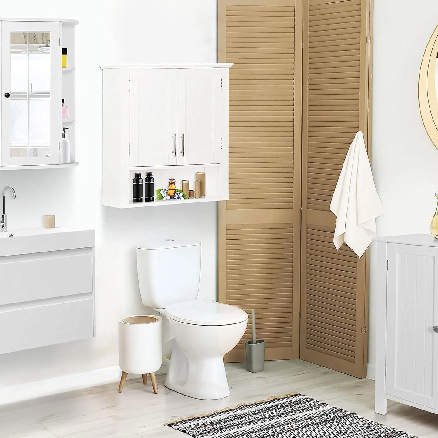Bathroom Wall Cabinet Over The Toilet Wall Mount Storage Medicine Laundry Cabinet with Two Doors and Three Adjustable Shelves