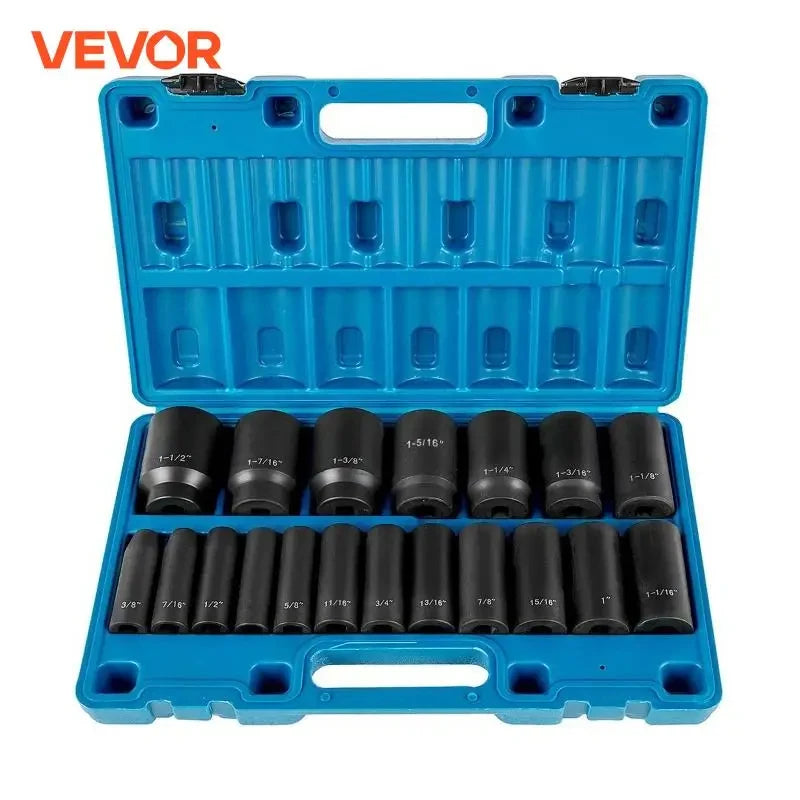 VEVOR Impact Socket Set 1/2 Inches 19 Piece Impact Sockets Standard Socket Assortment 1/2 Inches Drive Socket Set