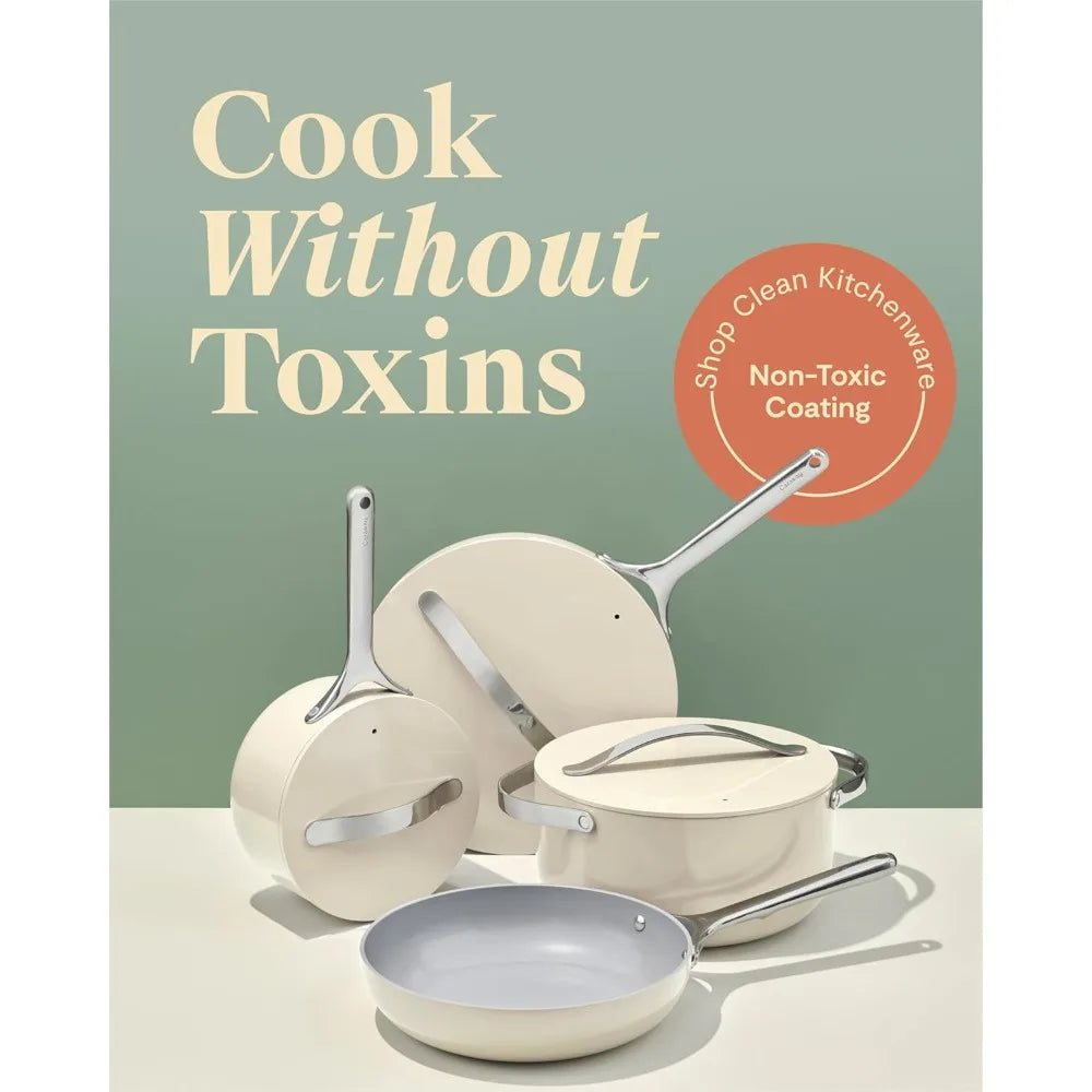 Nonstick Ceramic Cookware Set (12 Piece) Pots, Pans, Lids and Kitchen Storage - Non Toxic, Cookware Set