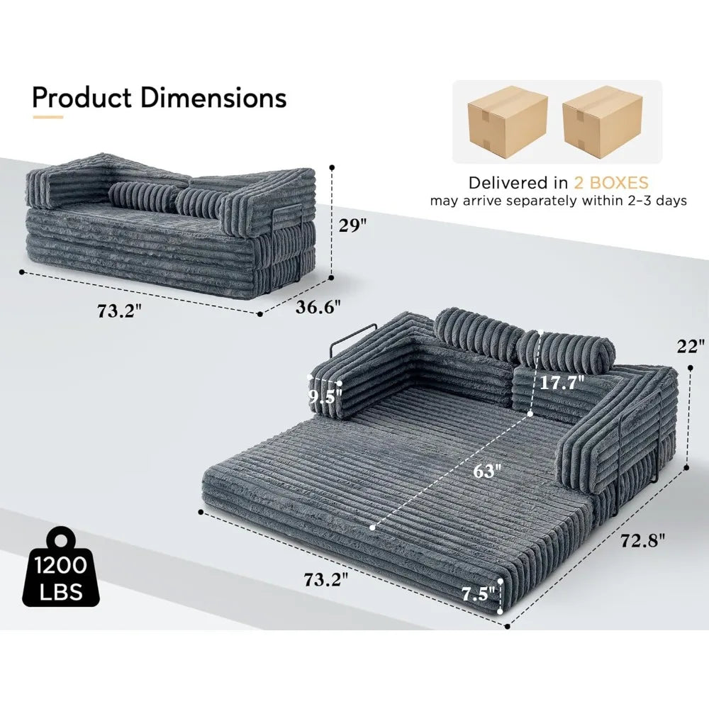 Foldable Sofa Bed, Convertible Floor Sofa with Plush Faux Fur, No Assembly Mattress Couch for Living Room, Apartment, Bedroom,