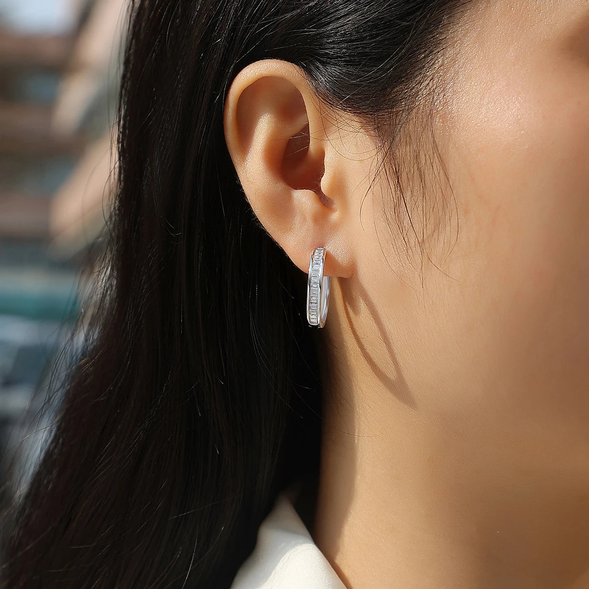 2pcs Moissanite Hoop Earrings 925 Sterling Silver 18K Gold Plated Baguette Cut Design with GRA Certificate for Women